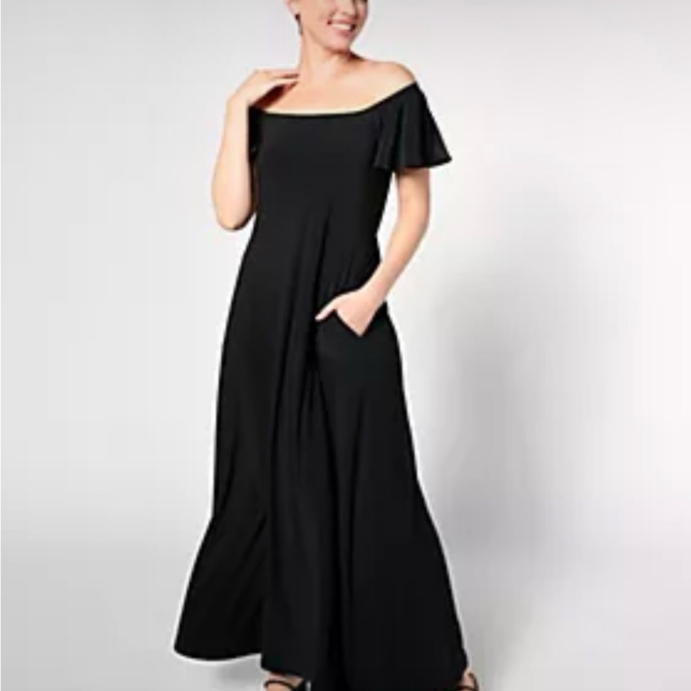 Women with Control Black Off-Shoulder Maxi Dress